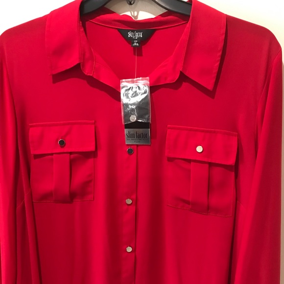 slim factor by investment women plus High Low-top/blouse/button down shirt/3X/ - Picture 6 of 9